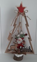 Houten kerstboom op voet met belletjes 29 cm hoog