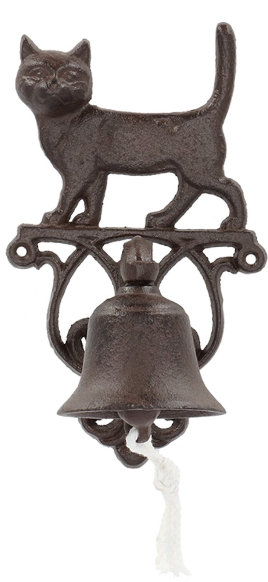 Deurbel poes 20 cm hoog - gietijzer - traditioneel - decoratief - tuindecoratie - voor buiten - rustiek - handgemaakt - cadeau - geschenk - Nieuwjaar - Verjaardag - Kerst