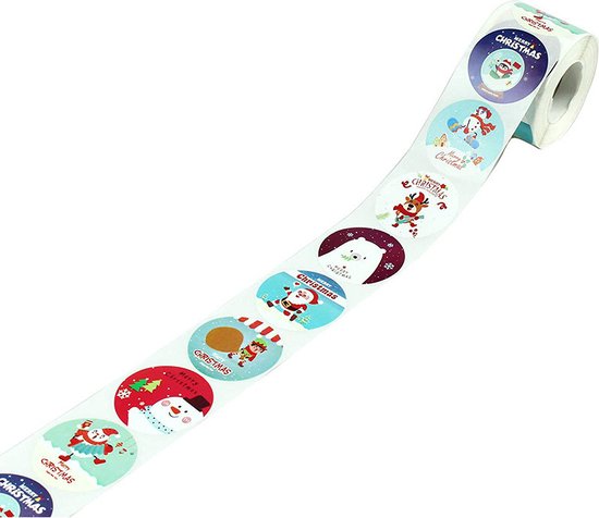 500 autocollants de Noël sur un rouleau – Autocollants ronds Joyeux Noël 25 mm – Idéal pour les cartes de Noël, les cadeaux, les enveloppes, etc.