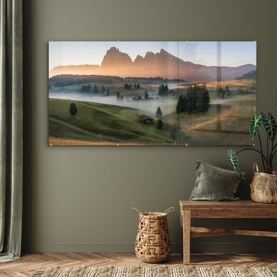 MuchoWow® Peinture sur verre - Berg - Brouillard - Paysage - 160x80 cm - Peintures sur verre acrylique - Photo sur Glas