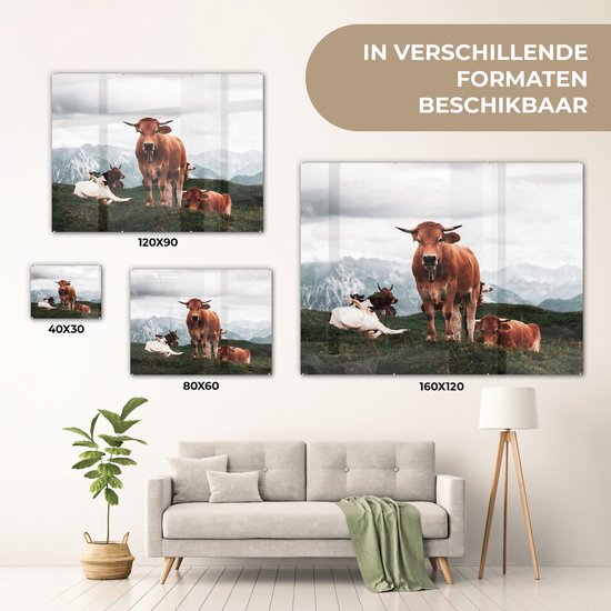 MuchoWow® Peinture sur verre 160x120 cm - Peinture sur verre acrylique - Animaux - Vache - Berg - Photo sur verre - Peintures