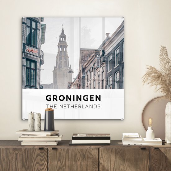 MuchoWow® Peinture sur verre 50x50 cm - Peinture sur verre acrylique - Nederland - Groningue - Tour - Photo sur verre - Peintures