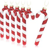 6 x kerstboom-hanger met suikerstok, kerstboomversiering om op te hangen, kerstballen in suikerstokvorm (rood/wit glas, 6 stuks)