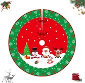 90 cm kerstboomdeken, ronde kerstboomdeken, rood, groen, deken, kerstboom tapijt met kerstmanpatroon, kerstdecoratie voor kerstboom