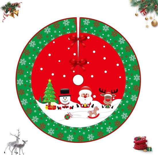 Jupe De Sapin De Noël, Tapis Rond Rouge De 90 Cm, Motif Bonhomme De Neige Pour Decorations De Sapin De Noel 99082621