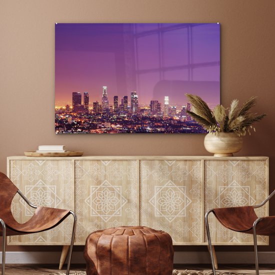 Los Angeles at night Glas 120x80 cm - Tirage photo sur Glas (Décoration murale en plexiglas)