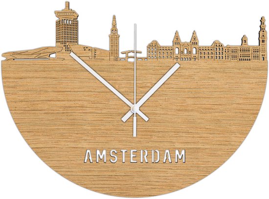 Skyline Klok Amsterdam Eiken Hout Wanddecoratie Voor Aan De Muur City Shapes
