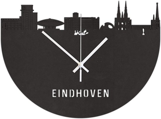 Skyline Klok Eindhoven Zwart Mdf Hout Wanddecoratie Voor Aan De Muur City Shapes