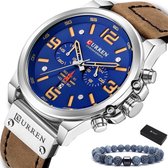 Curren - Horloge Heren - Cadeau voor Man - Horloges voor Mannen - 47 mm - Bruin Blauw