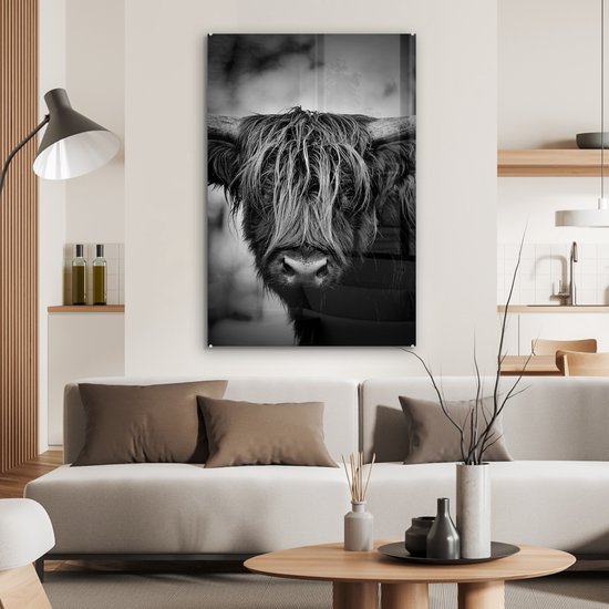 MuchoWow® Peinture sur verre 60x90 cm - Peinture sur verre acrylique - Highlander écossais - Lumière - Portrait - Nature - Photo sur verre - Peintures