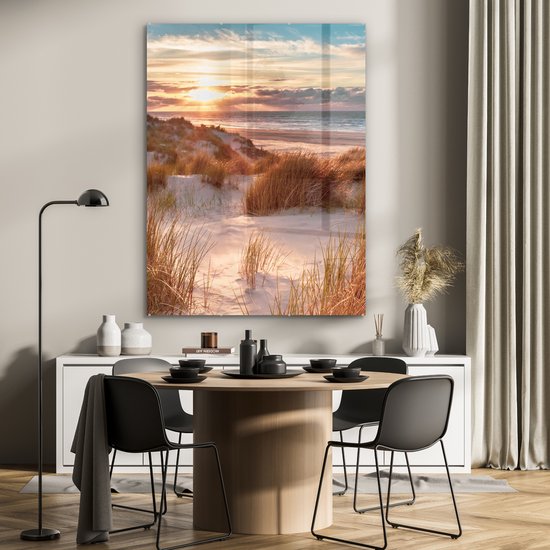 Peinture sur verre - Feuille acrylique - Plage - Mer - Dune - Photo sur verre - Peinture sur verre - Décoration murale - 90x120 cm - Verre acrylique - Peintures de salon