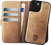 Coque Rosso Elite adaptée à Apple iPhone 15 | Compatible avec MagSafe | Étui à livres et couverture arrière | Amovible magnétiquement | Étui de protection en Cuir véritable avec porte-cartes | Marron clair