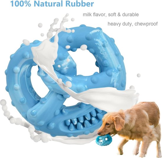 HETOO Hondenspeelgoed, kauwspeelgoed voor honden, puppy's, tandreiniging, hondenspeelgoed voor middelgrote honden, tanden, slijpstang, rubber, hondenspeelgoed (blauw