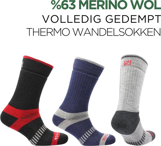 Norfolk Wandelsokken - 1 Paar - 60% Merino wol Sokken - Outdoor Thermo sokken - Ultieme Volledig Gedempt Thermische Outdoorsokken - Wollen Sokken - Warme sokken - Sokken Heren - Blauw - Maat 43-46 - Voyager
