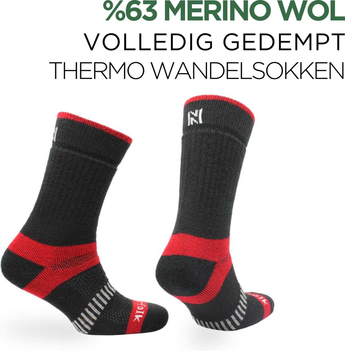 Norfolk Wandelsokken Maat 47-50 - 60% Merino wol sokken - Outdoor Thermo sokken - Ultieme Volledig Gedempt Thermische Outdoorsokken - Wollen Sokken - Warme sokken - Zwart - Voyager