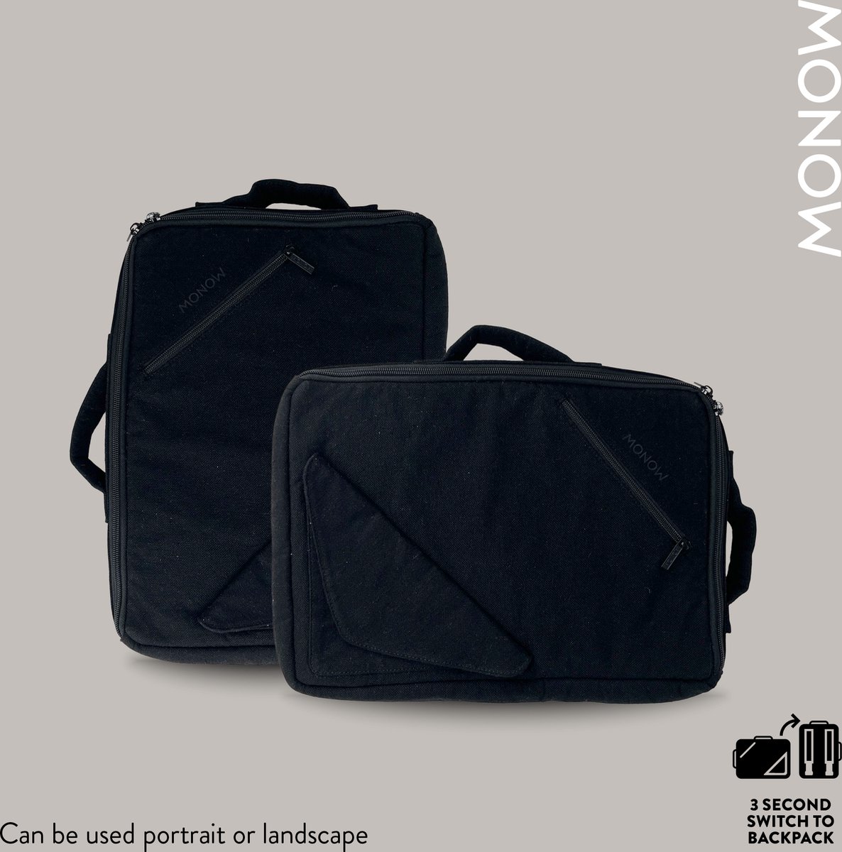 MONOW - Laptop Bag - Backpack - Black Lava Stone - Up to 16inch - Zwart - 100% recycled textile