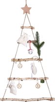 Houten ladder, dennenboom, wanddecoratie, hout, kerstboom, kerstdecoratie, wanddecoratie, hangdecoratie, om te decoreren, gebreide ladder, siersieraden om op te hangen, 40 x 70 cm met ster