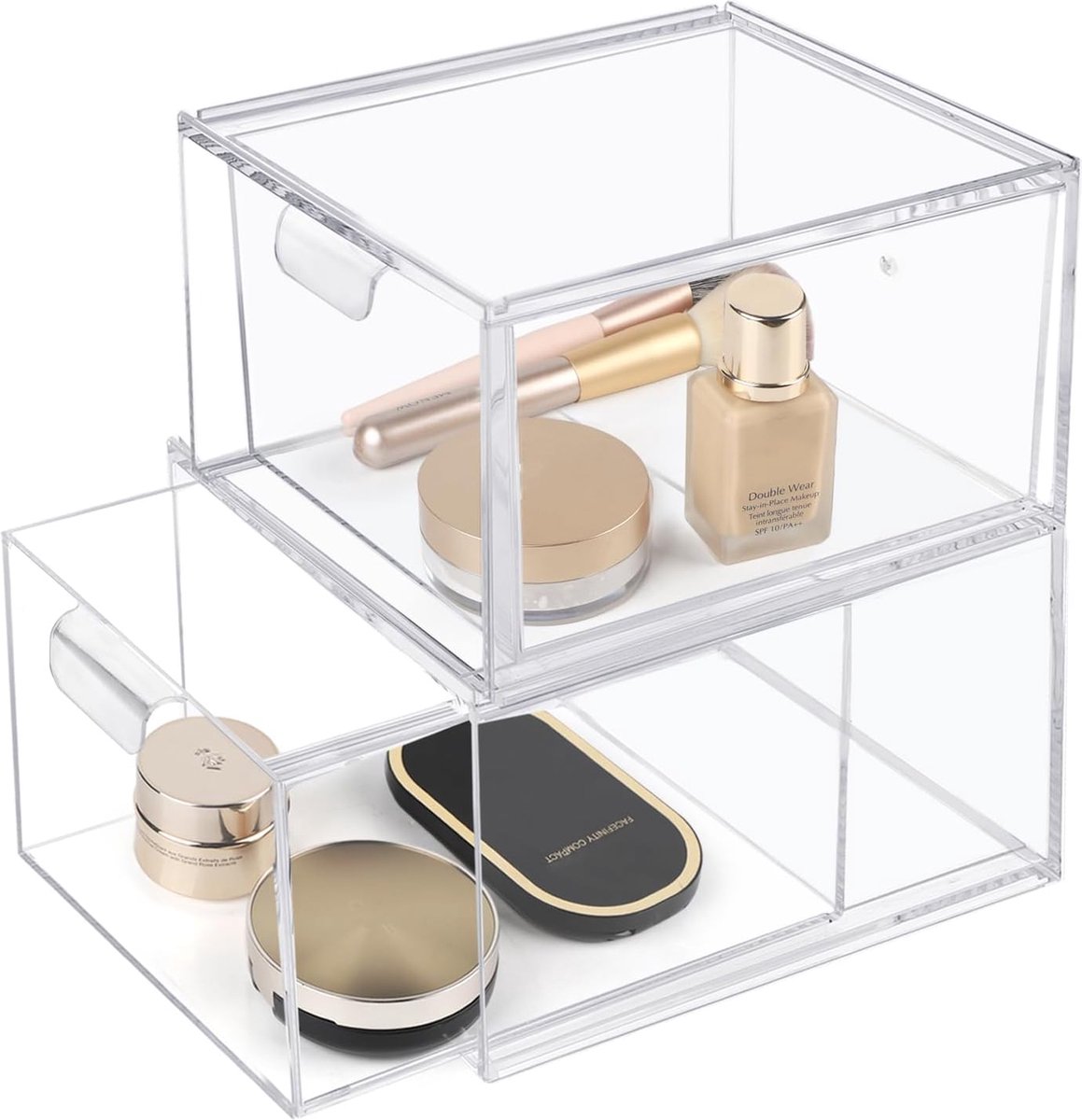 Goedkoopste Stapelbare ladebox, 2-delige cosmetica-organizer, laden, acryl make-up opbergdoos, make-up-lade, cosmetica-organizer/lade-organizer voor cosmetica, huidverzorging