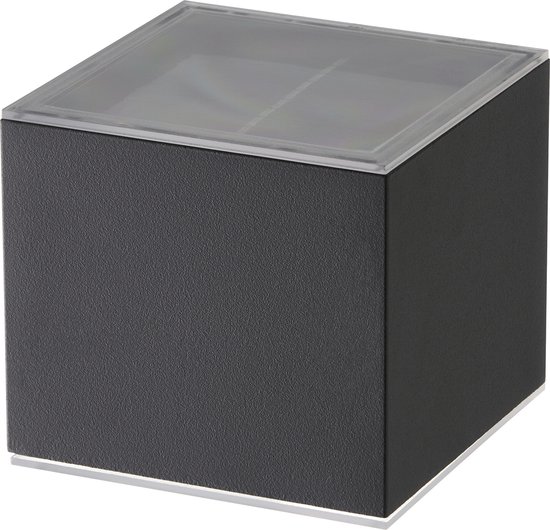 Applique murale cubique noire avec un couvercle transparent brillant et des côtés noir mat.