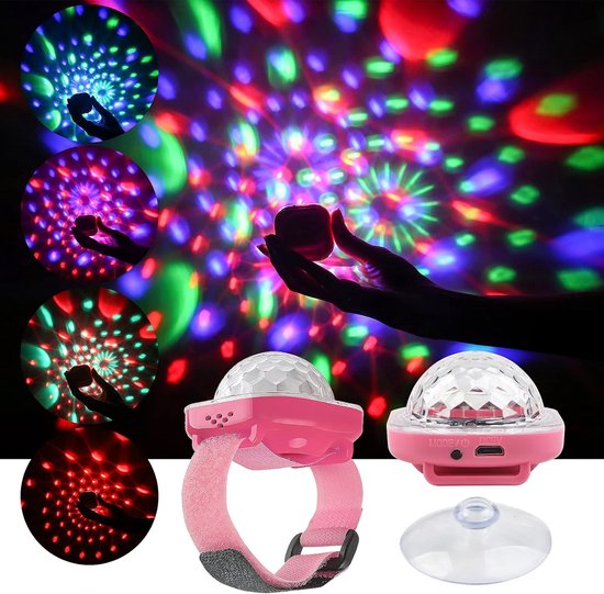 Lumière disco, projecteur d'étoiles, lumières de boule de fête, montre disco pour enfants, mini veilleuse LED avec changement de couleur (rose)