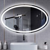 Spiegel Avignon ovaal met zwarte rand 80x70cm incl Bluetooth, klok,verwarming,dimbare LED verlichting