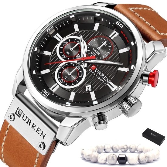 Curren Montres for Men Montre pour homme Montre pour Garçons Montre pour homme - Résistant à l'eau - Marron Argent Zwart - Curren-NL®