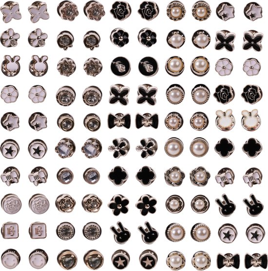 Fako Bijoux® - 100x Pin Broche Mini - Steek Pin Knopen Set - 100 Mini Broches - 8-12mm - Silver, Gold, White & Black - 100 Stuks - Zilver, Goud, Wit & Zwart - Supermix