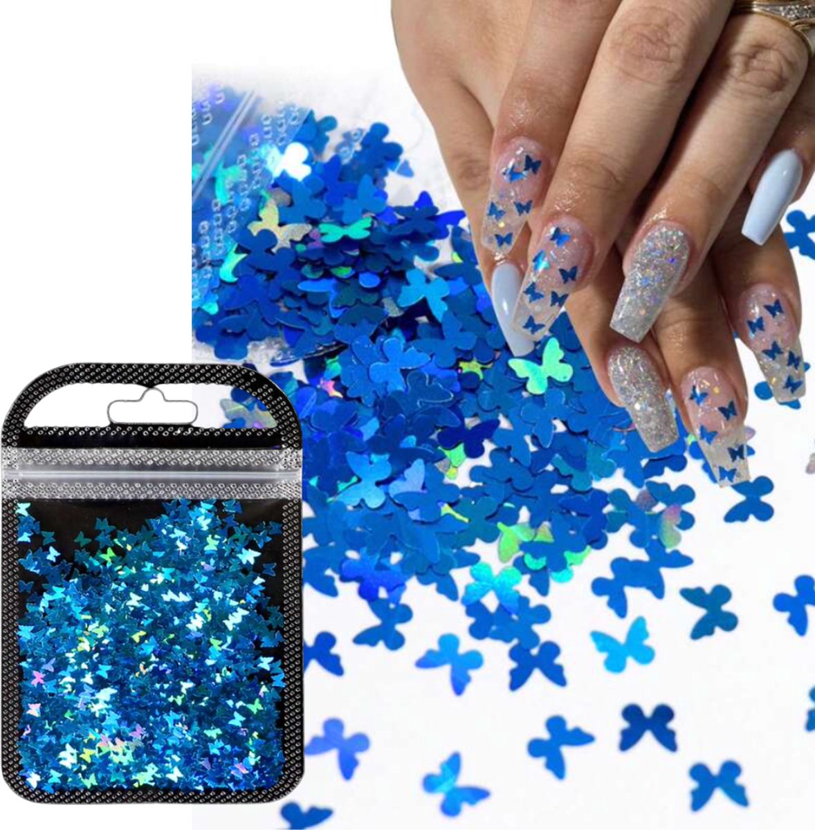 Goedkoopste GUAPÀ® Nail Art Decoratie | Nagel Pailletjes | Blauw Vlinder Glitters | Nagel versiering | 3D Nail Art stickers | Nagel Glitters | Blauw Vlinder Glitters