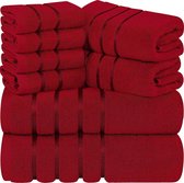 Handdoeken - 8-delige handdoekenset met ophanglus van 97% katoen, absorberend en sneldrogend 2 badhanddoeken, 2 handdoeken, 4 washandjes (rood)