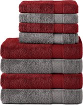 Set de serviettes Komfortec 4x drap de bain 70x140 cm + 4x serviette 50x100 cm - 100% Katoen - Anthracite&Rouge