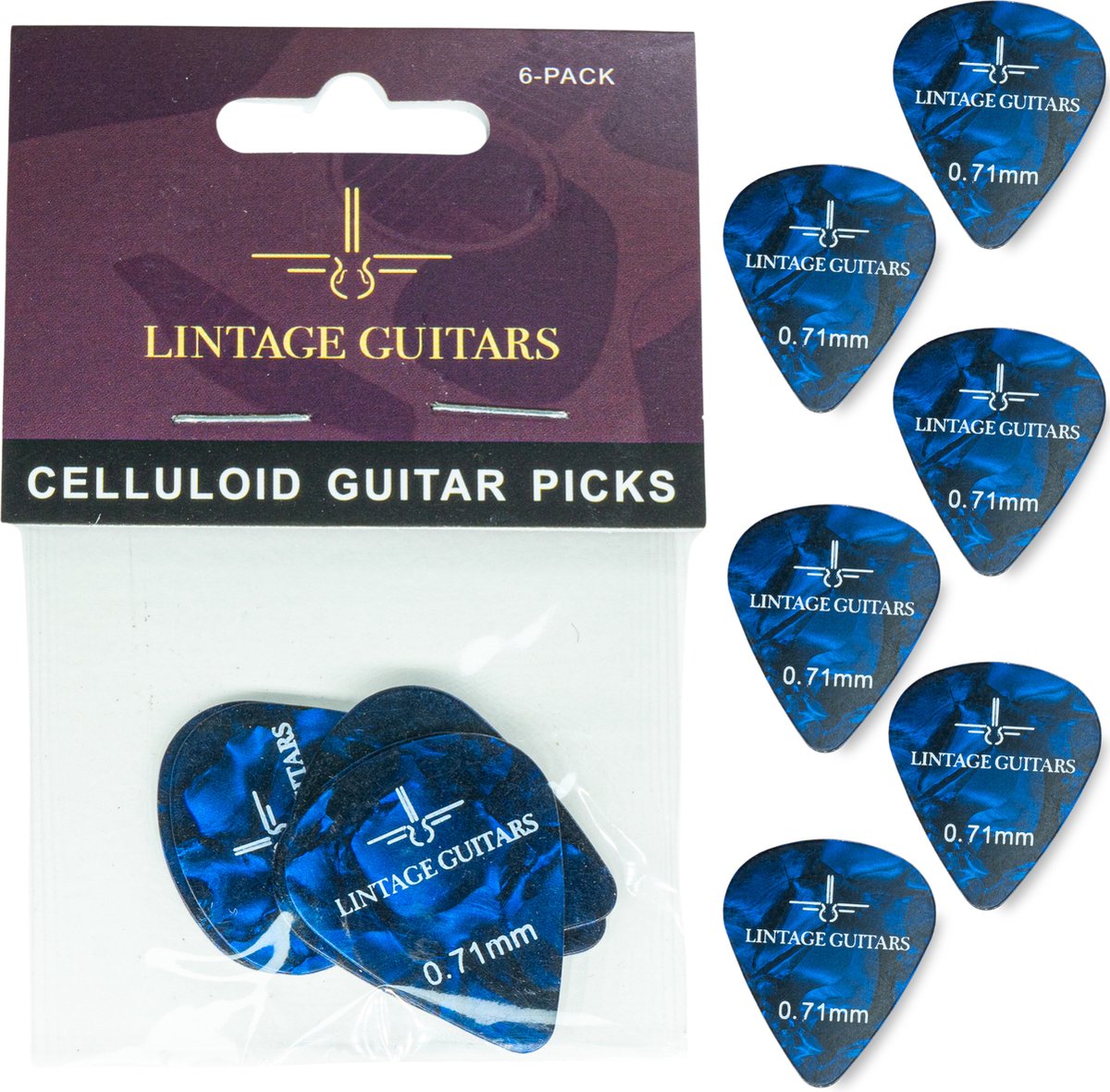 6 Stuks Plectrum Set - 0.71 Plectrum - Celluloid Guitar Picks - Lintage Guitars®