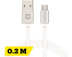 Swissten Korte Micro‑USB Oplaadkabel 20 cm – voor Samsung, Android, Powerbank & PS4 Controller – USB‑A Kabel – Zilver