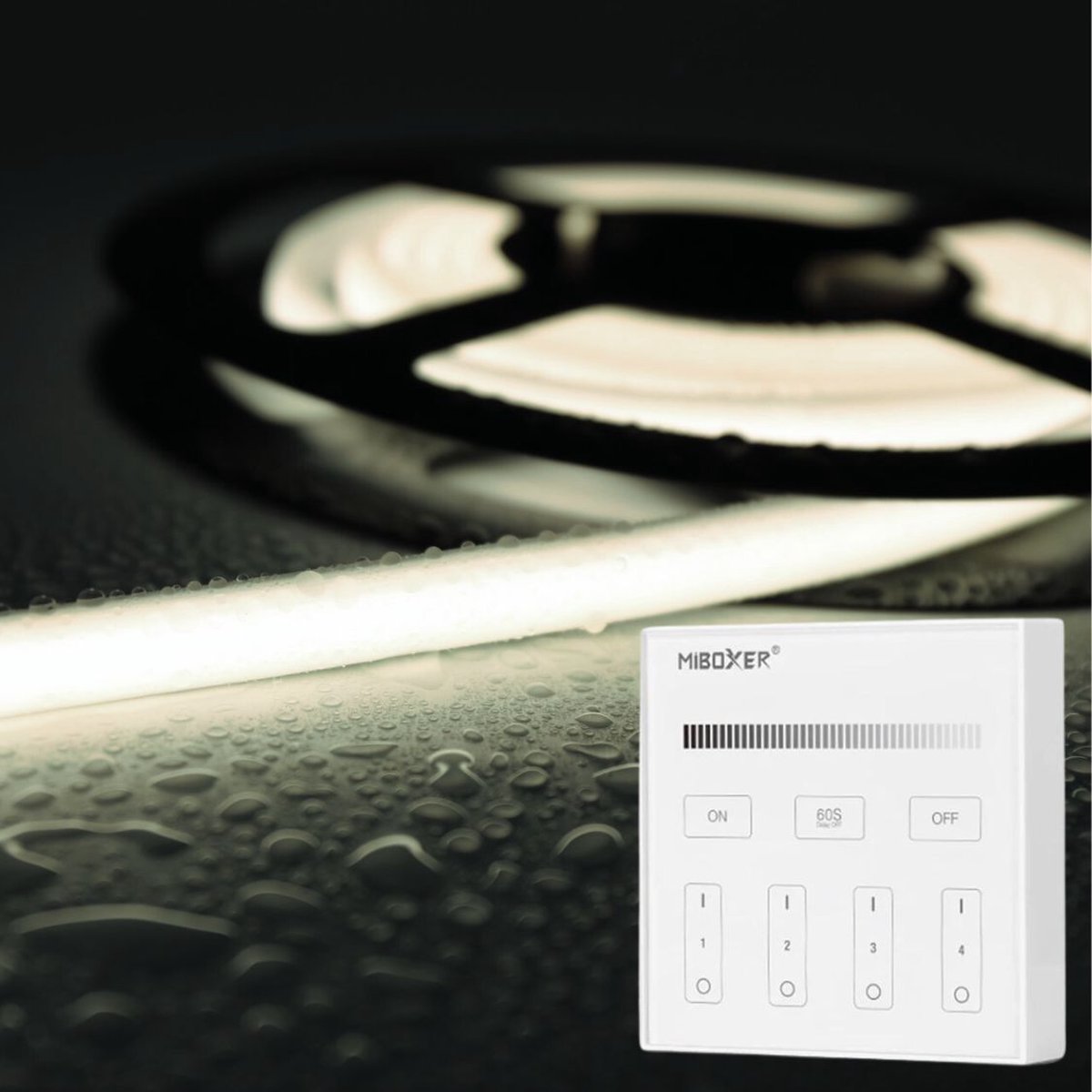 LED Strip COB - 10 Meter - Complete Set - 4000k - Neutraal Wit - 24V - IP68 Waterdicht - 480LED/m - Met Draadloze Mi-Light(MiBoxer) Touch Wandbediening(Wit)