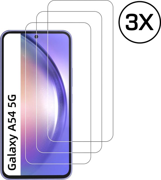 Podec Screenprotector geschikt voor Samsung Galaxy A54 - Gehard Beschermglas - Transparant en Krasbestendig - Tempered Glass Screen Cover - 3 Stuks