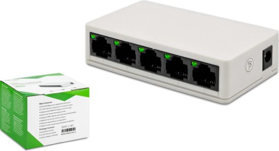 Netwerk Switch – Internet Kabel Hub - 5 Poorten Verdeler - Internet Switch - Internet Kabel RJ45 splitter