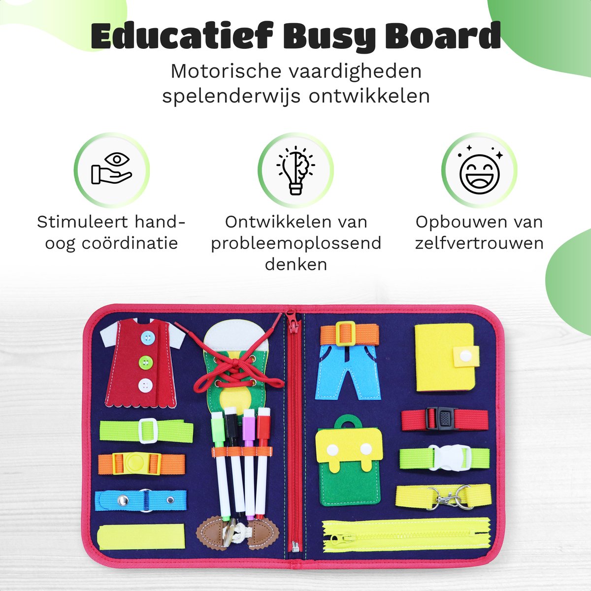 EverGoods Nederlandstalig Busy Board - activiteitenbord - Educatief Speelgoed - Sensorisch Speelgoed - Groen — afbeelding 8