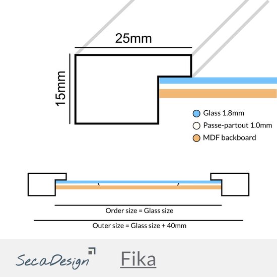 SecaDesign Fika Wood - Cadre photo 40x40 / 30x30 cm format photo avec passe-partout - Wit