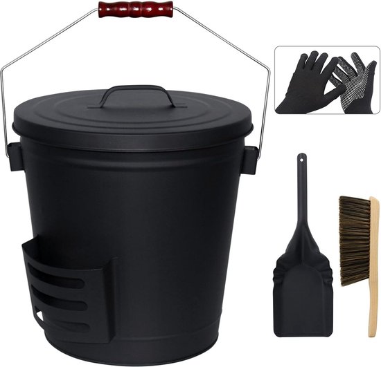 Relaxdays Asemmer Met Deksel – 12 Liter – Metaal – Grijs – Met Handvat – Voor Open Haard, Kachel, Oven & BBQ – Hittebestendig