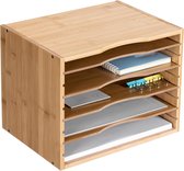 Documentenhouder brievenbakje bamboe - 33 x 26 x 24,5 cm bureau organizer - houten plank 5 opbergvakken - opbergsysteem voor o.a. kantoor