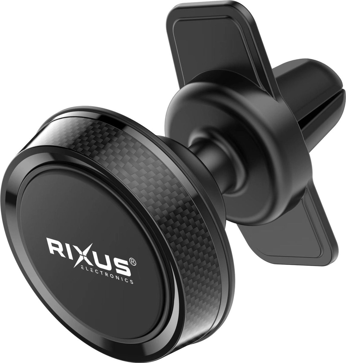 Rixus - autohouder magnetische lucht ventilatiebevestiging - zwart - stabiele clip - 360 ° rotatie - lijmzuigbeker - premium materiaal