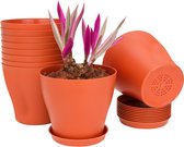 Belle Vous 10 Pak Terracotta Plastic Binnenplanten Potten - 13,5 cm Potten met Drainage Gaten en Trays/Schotels - Decoratieve Plantenpotten voor Huisplanten, Vetplanten of Kweken