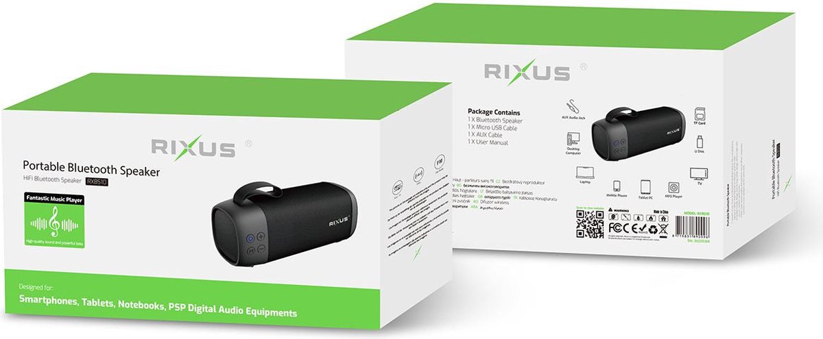 Rixus - Portable Bluetooth -luidspreker - Draadloze luidsprekers - Splash Proof - TWS -ondersteuning - Duidelijke geluidskwaliteit