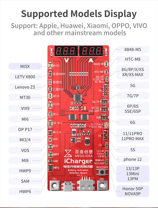 Foto: Qianli mega idea icharger 3 0 batterijlading activeringstestbord reparatiekit telefoonaccessoires e n knop activeren power deficit auto fast charge real time display of current and voltage