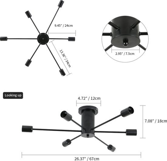 Industriële Hanglamp Diamant E27 Kroonluchter Vintage voor Slaapkamer Woonkamer Zwart