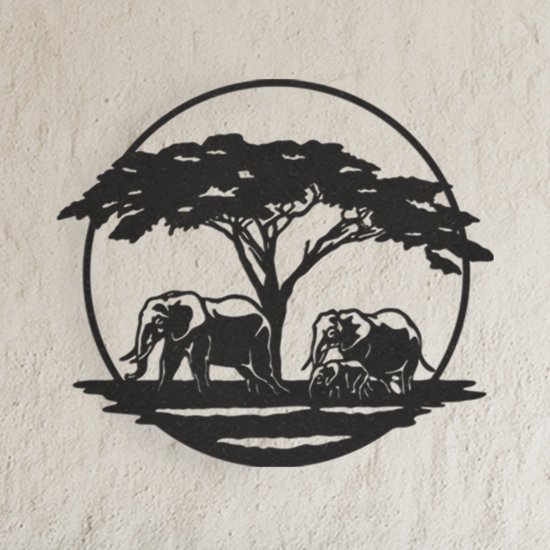 Wanddecoratie dieren | Olifant met boom - L (53x60cm)