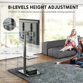 TV-standaard vloer voor 32-43 55 60 inch TV, 70° draaibaar & 8 hoogte verstelbaar TV-stand floor universeel met plank voor vlakke & gebogen TV enz, Max VESA 600x400mm (Zwart)