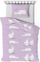 Flanellen Lama beddengoed, 135 x 200 cm, katoen, paars/violet, schattig alpaca-beddengoed, 135 x 200 cm, paars, behaaglijk beddengoed voor meisjes