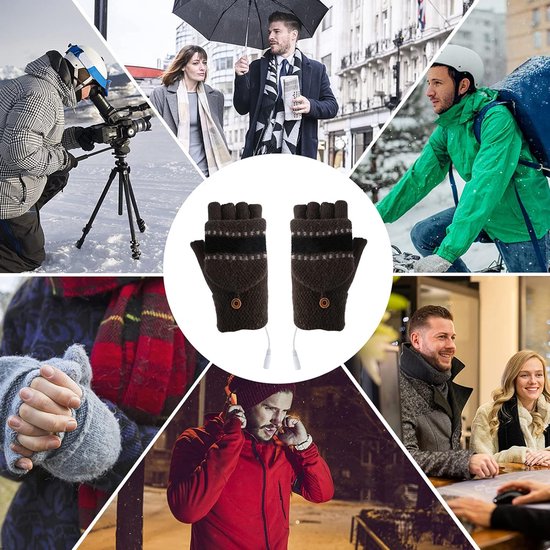 USB verwarmde handschoenen voor typen, volledige/halve vinger verwarmde handschoenen Flip-Top Vingerloze wasbare gebreide USB handwarmer handschoenen Mitten winter elektrische verwarming laptophandschoenen (kleur: zwart