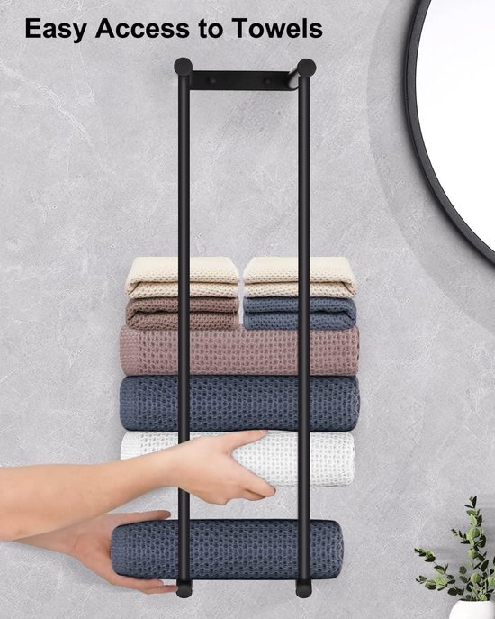 Mooche Zwarte Handdoekhouder Wandmontage, 55CM Handdoekhouder, SUS304 Roestvrij Staal Enkele Handdoekstang voor Badkamer Keuken Thuis