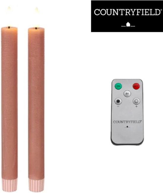 LED kaarsen met bewegende vlam 2x - Roze- incl. Afstandsbediening - Dinerkaars rustiek wax 24 cm - LED kaars batterij